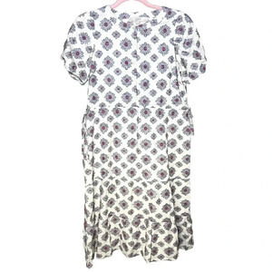 Ann Taylor LOFT Medallion Side Tie White Floral Midi Cotton Blend Dress Sz. 0P